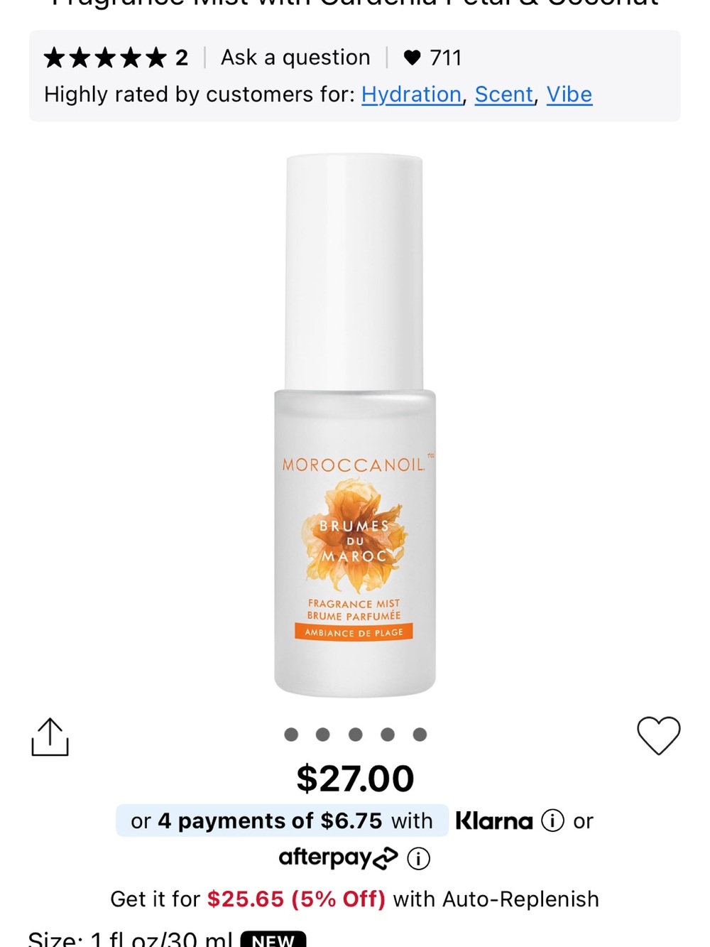 Moroccanoil Fragrance Mist — White Bottle with Orange Floral Accent